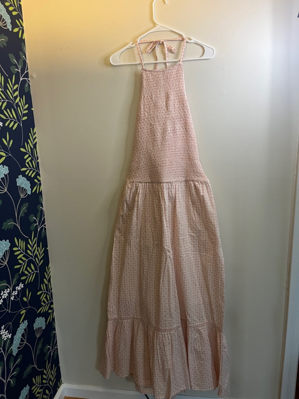 NWT And Now This Pink Smocked Maxi Dress Size M Gingham Swiss Dot Boho